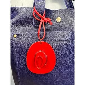 Western Leather Purse Charm Red Cowboy Hat Bag Charm NeW FAST SHIP